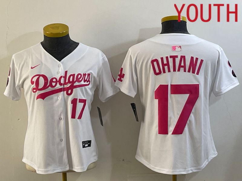 Youth Los Angeles Dodgers #17 Ohtani White pink Game 2024 Nike MLB Jersey style 4->youth mlb jersey->Youth Jersey